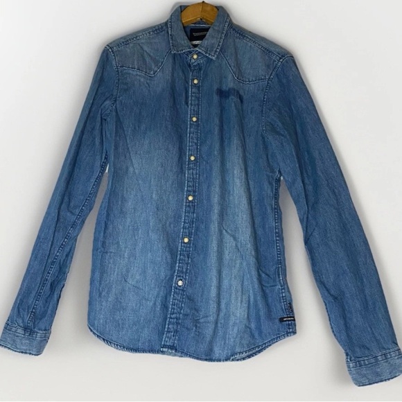 Scotch & Soda Denim Shirt Blauwatch Regular Fit Long Sleeve Mens Size Large - Picture 1 of 8